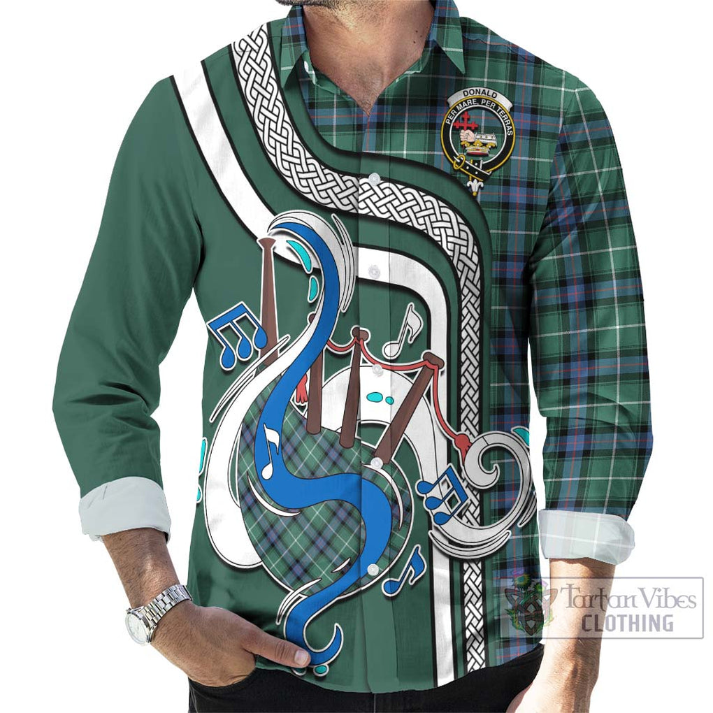 Donald of the Isles Hunting Ancient Tartan Long Sleeve Button Shirt with Epic Bagpipe Style - Tartanvibesclothing Shop