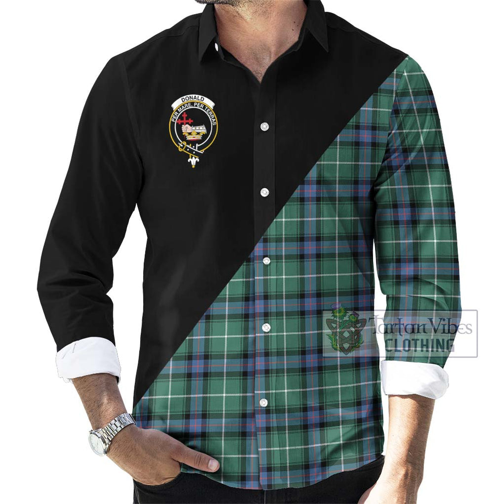 Donald of the Isles Hunting Ancient Tartan Long Sleeve Button Shirt with Family Crest and Military Logo Style - Tartanvibesclothing Shop