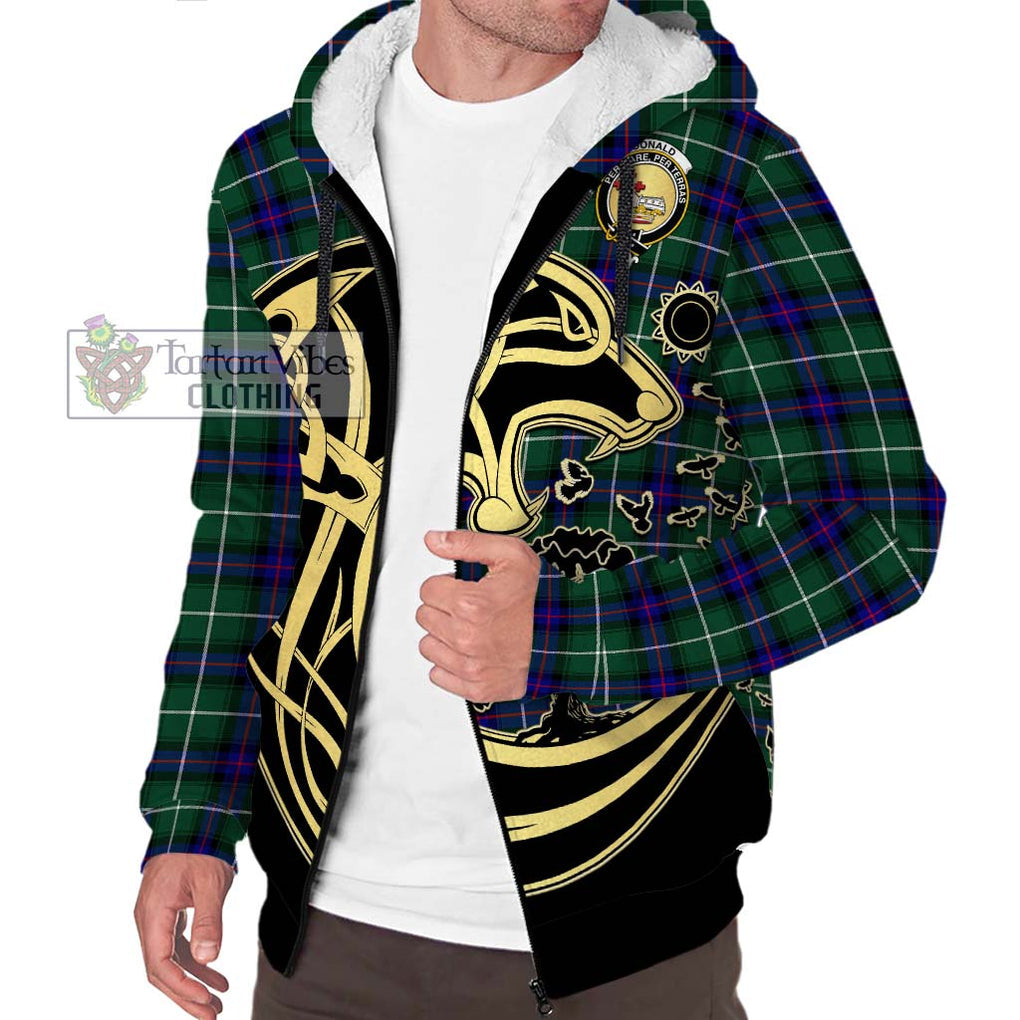 Donald of the Isles Hunting Modern Tartan Sherpa Hoodie with Family Crest Celtic Wolf Style Unisex S - Tartan Vibes Clothing