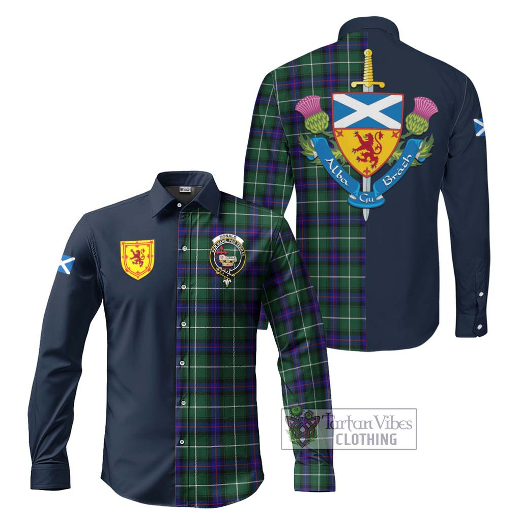 Tartan Vibes Clothing Donald of the Isles Hunting Modern Tartan Long Sleeve Button Shirt with Scottish Lion Royal Arm Half Style