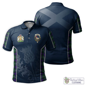 Donald of the Isles Hunting Modern Tartan Men's Polo Shirt with Family Crest and Scottish Thistle Vibes Sport Style