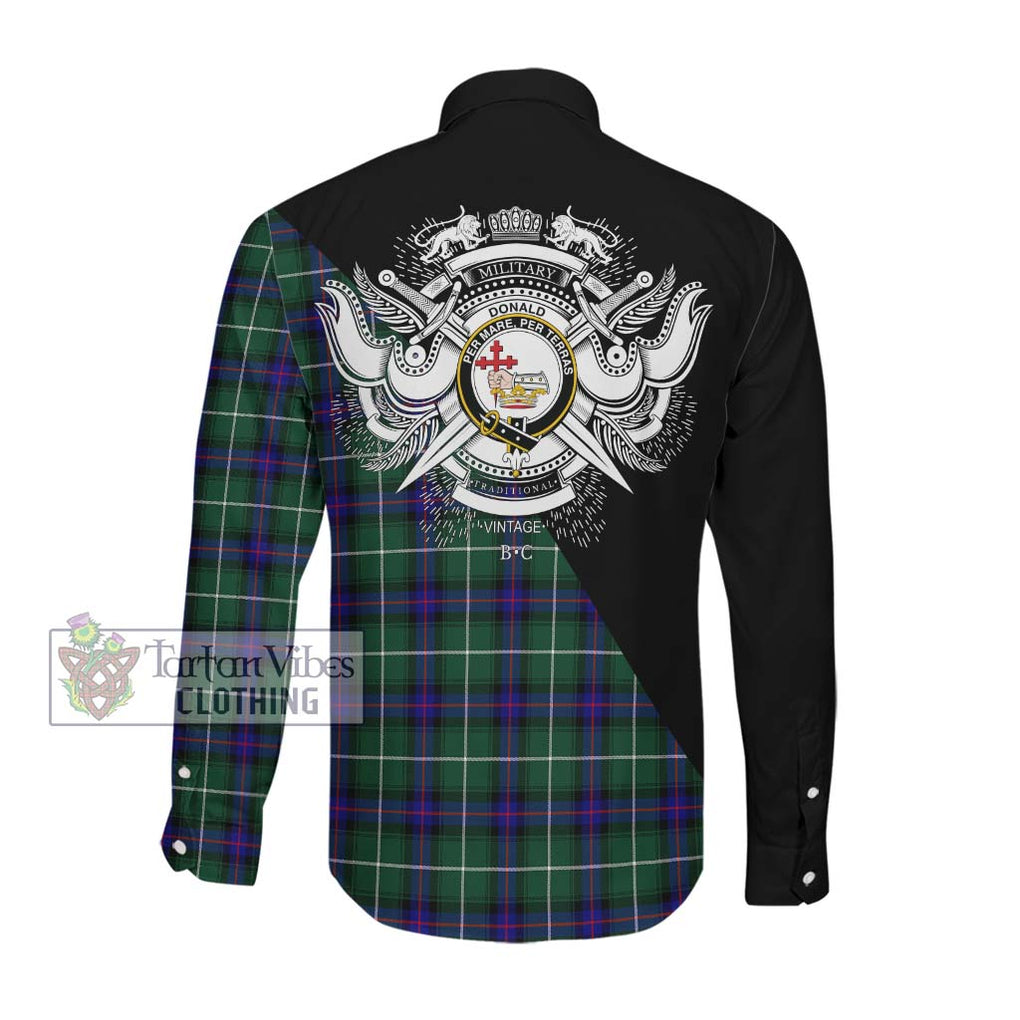 Donald of the Isles Hunting Modern Tartan Long Sleeve Button Shirt with Family Crest and Military Logo Style Men's Shirt - Tartanvibesclothing Shop