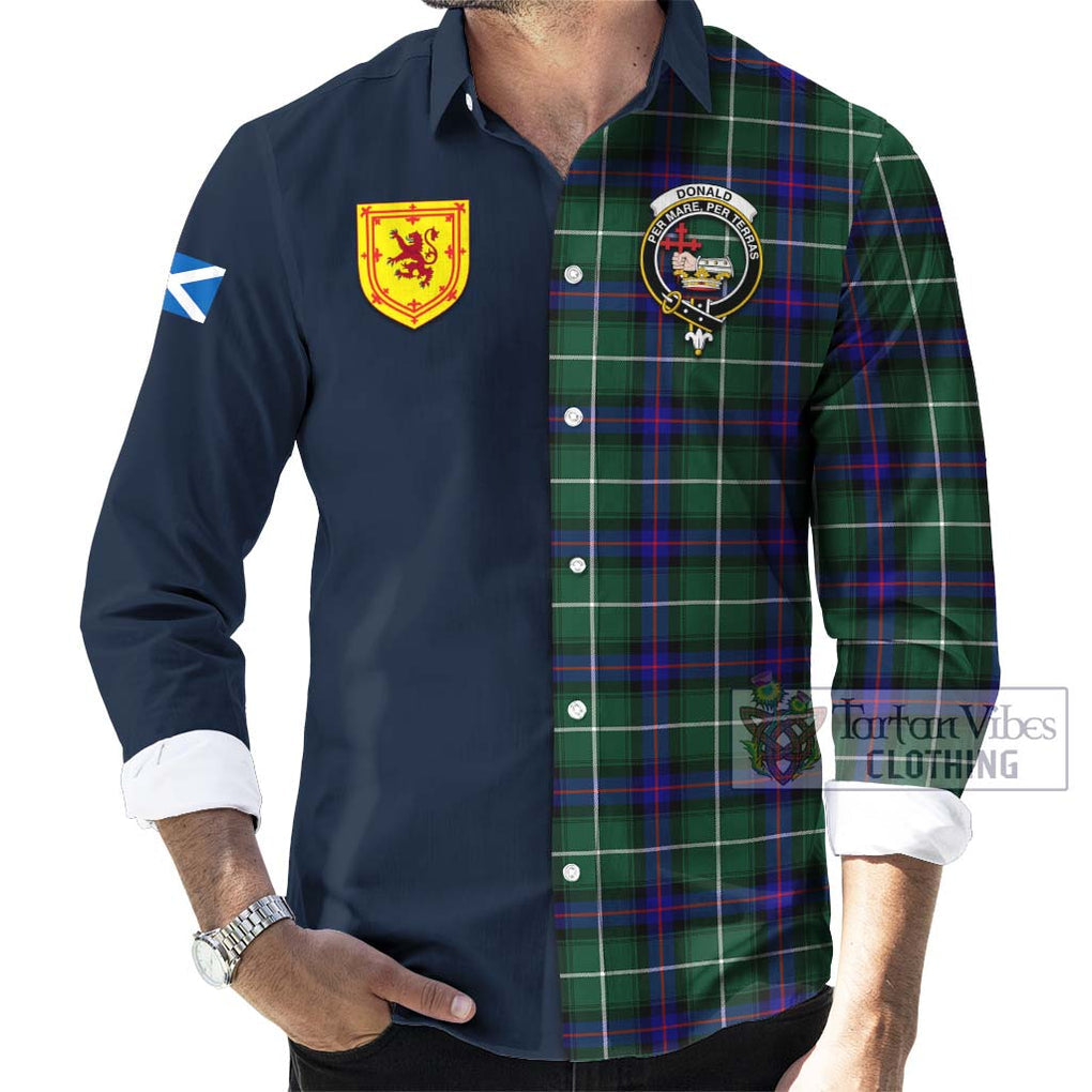 Tartan Vibes Clothing Donald of the Isles Hunting Modern Tartan Long Sleeve Button Shirt with Scottish Lion Royal Arm Half Style