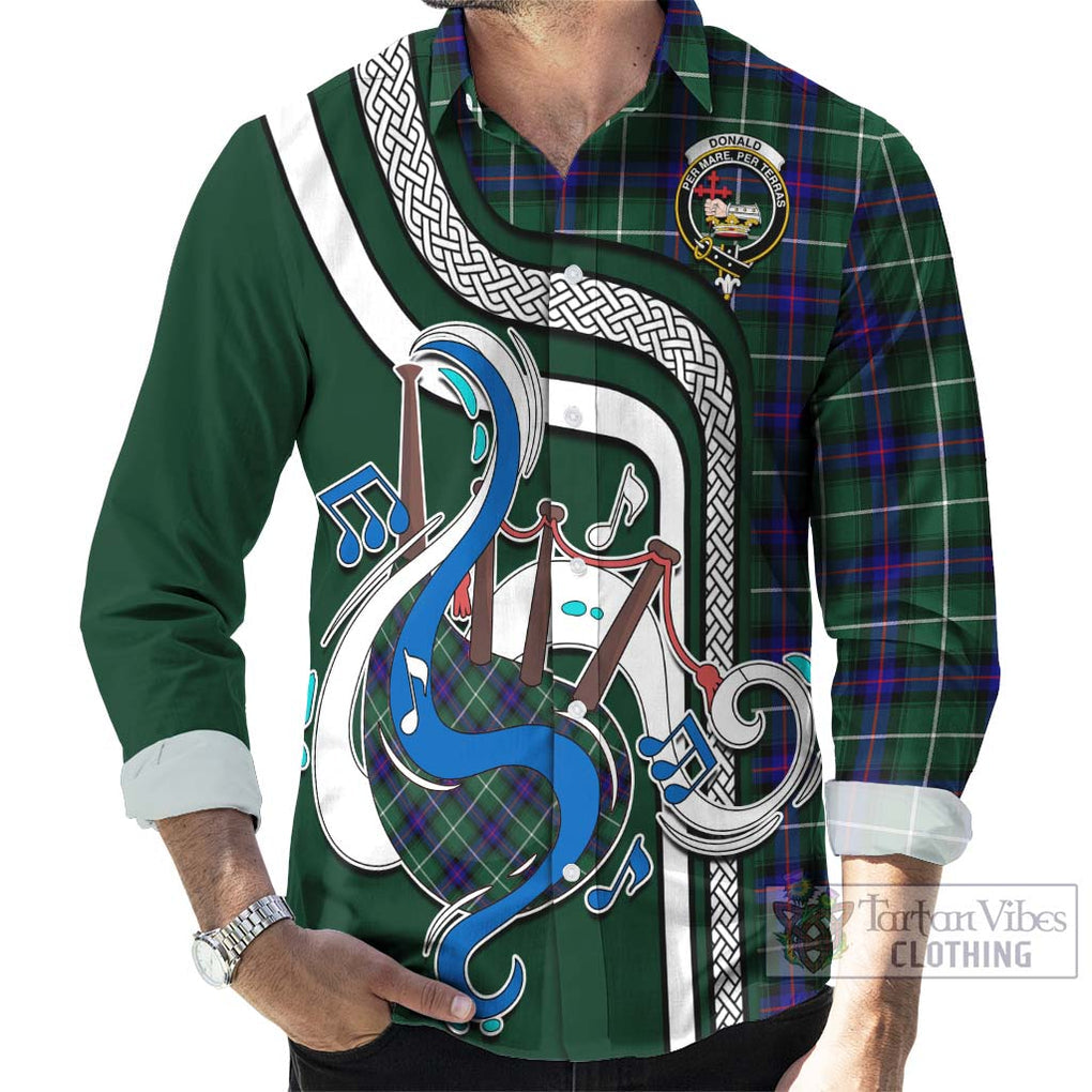 Donald of the Isles Hunting Modern Tartan Long Sleeve Button Shirt with Epic Bagpipe Style - Tartanvibesclothing Shop