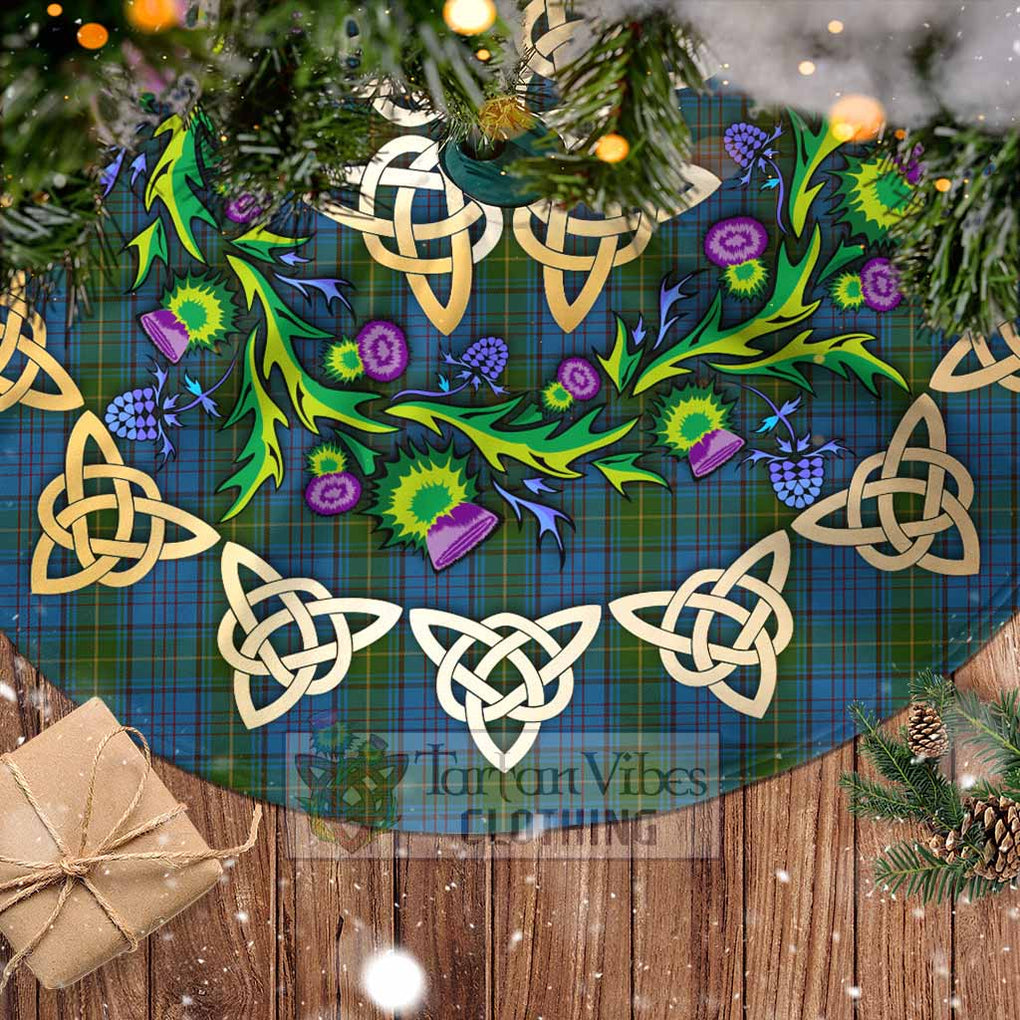 Tartan Vibes Clothing Donegal County Ireland Tartan Christmas Tree Skirt with Thistle Celtic Knot Style