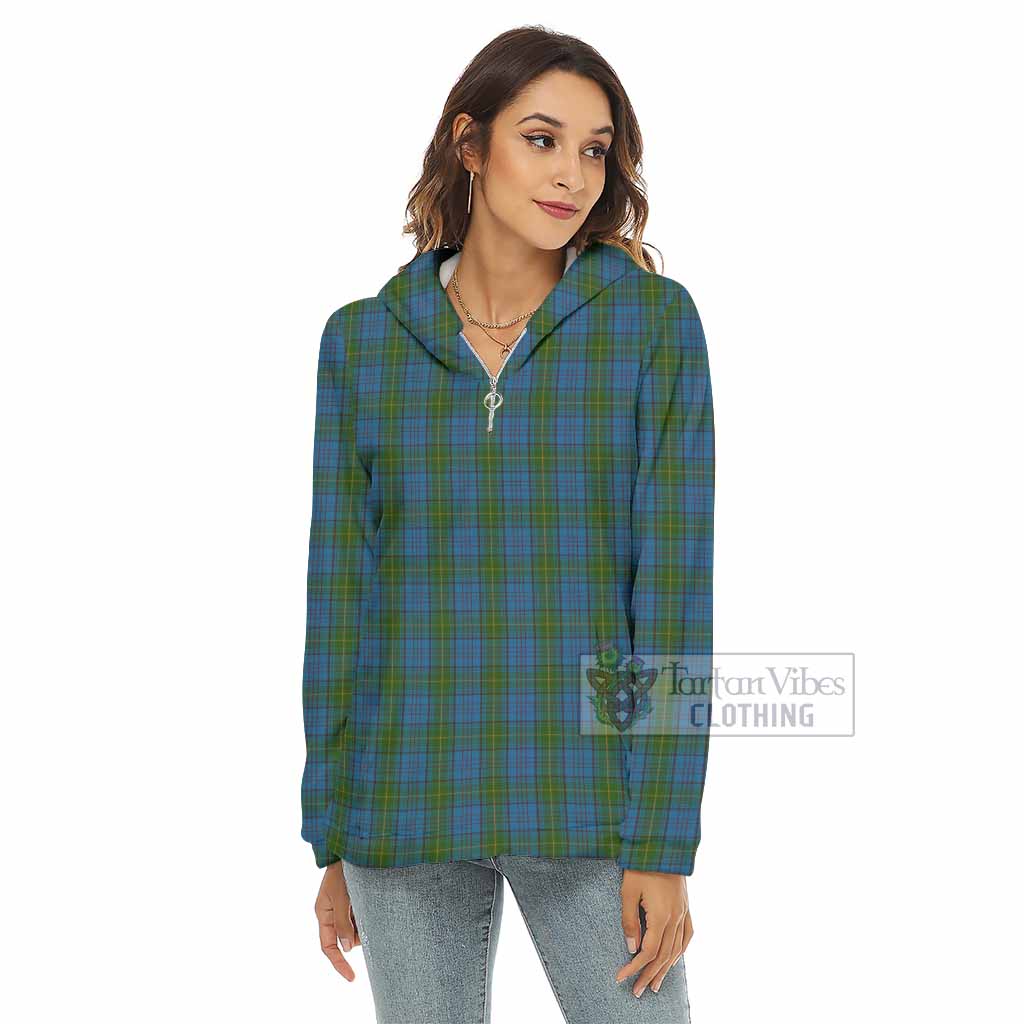 Tartan Vibes Clothing Donegal County Ireland Tartan Women's Borg  Half Zip Fleece Hoodie