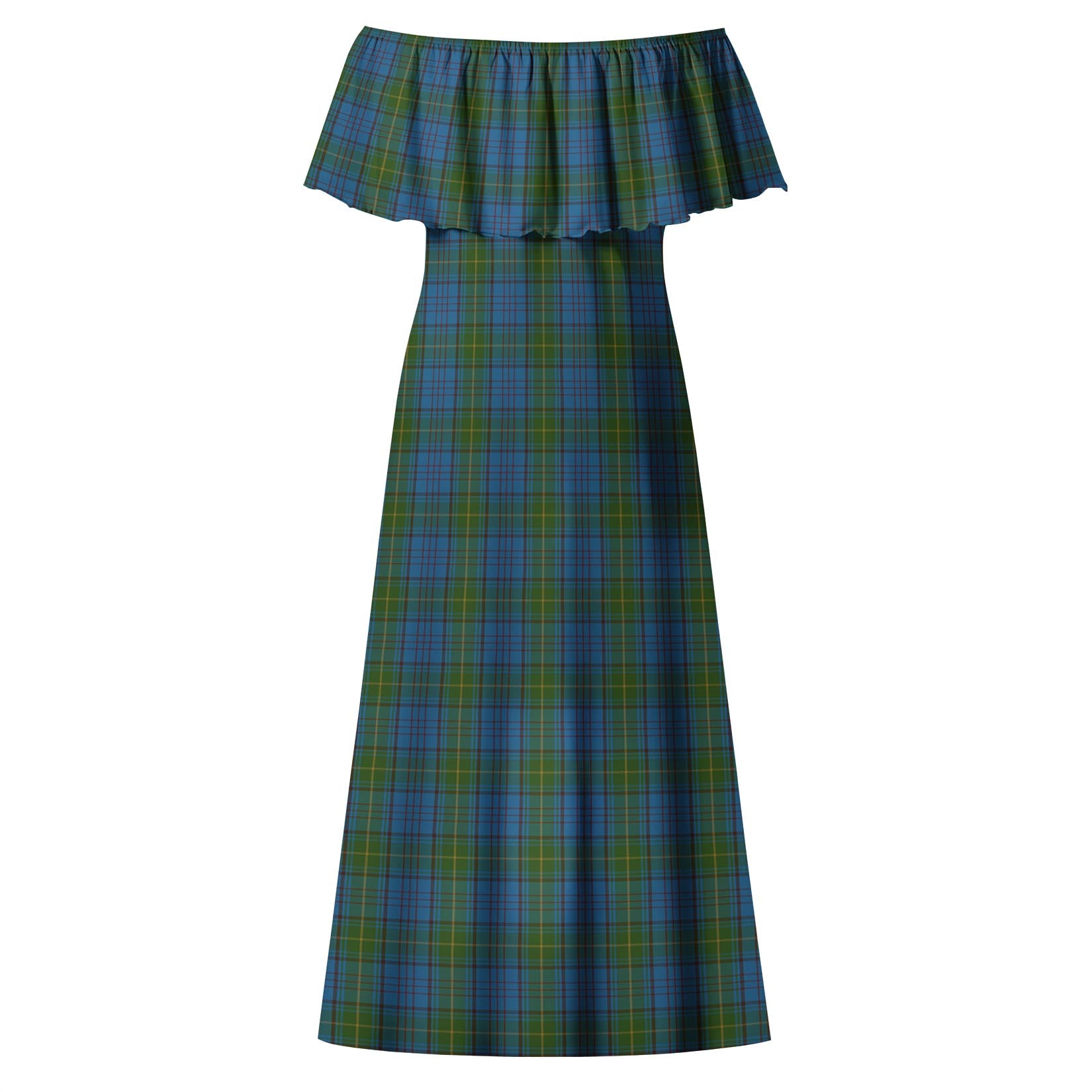 Donegal County Ireland Tartan Off Shoulder Long Dress - Tartanvibesclothing