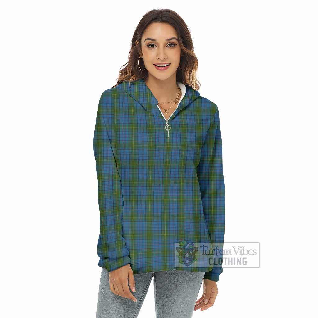 Tartan Vibes Clothing Donegal County Ireland Tartan Women's Borg  Half Zip Fleece Hoodie