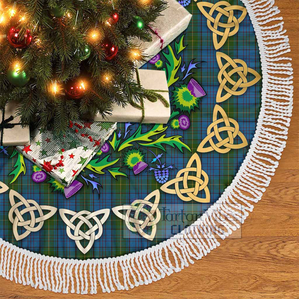 Tartan Vibes Clothing Donegal County Ireland Tartan Christmas Tree Skirt with Thistle Celtic Knot Style