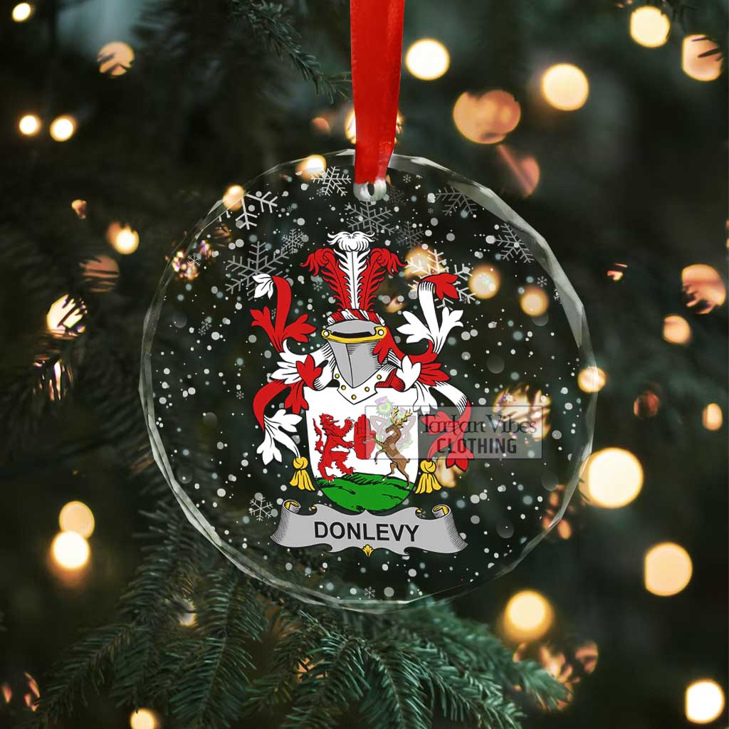 Tartan Vibes Clothing Donlevy Irish Clan Christmas Glass Ornament with Coat of Arms