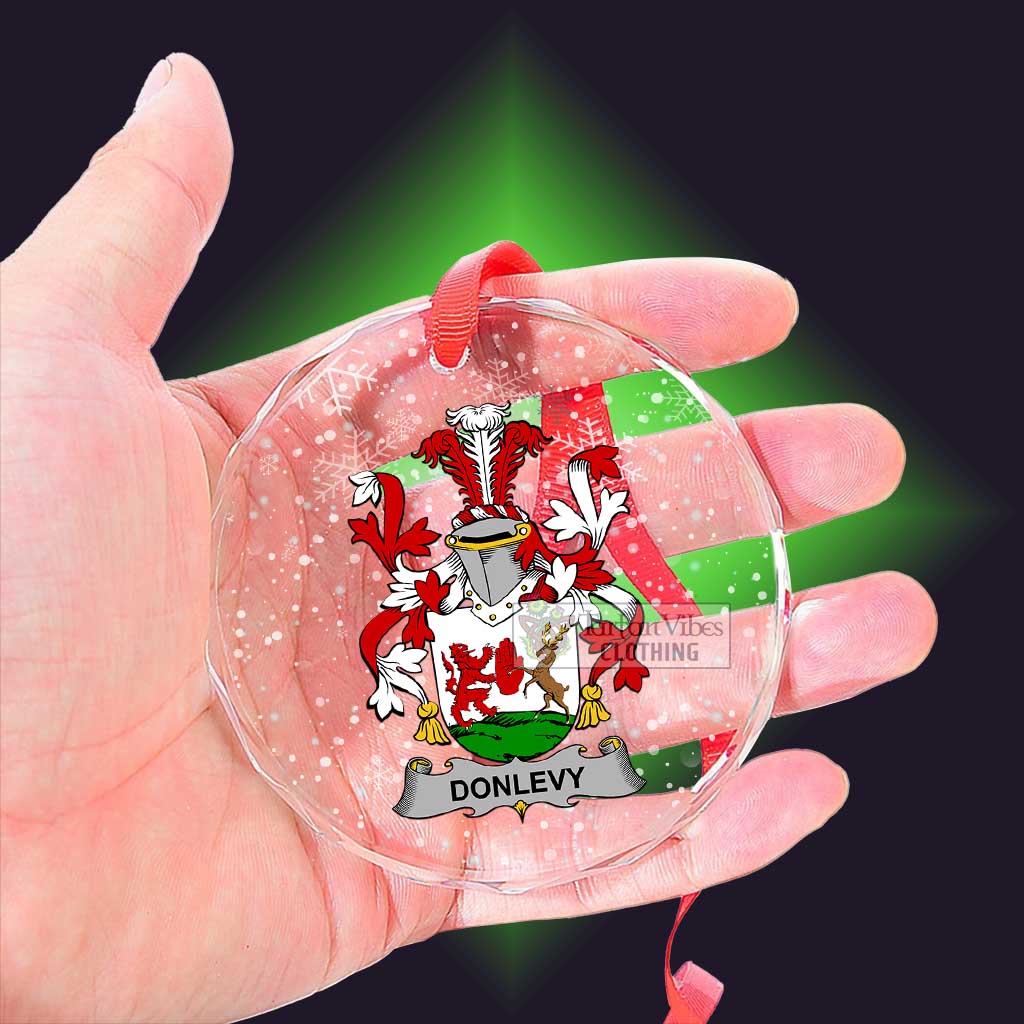 Tartan Vibes Clothing Donlevy Irish Clan Christmas Glass Ornament with Coat of Arms