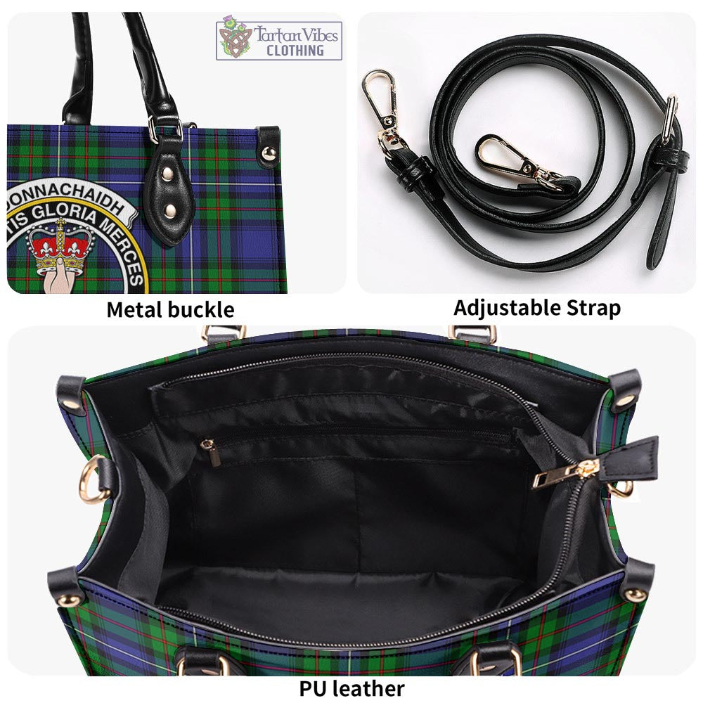 Tartan Vibes Clothing Donnachaidh Tartan Luxury Leather Handbags with Family Crest