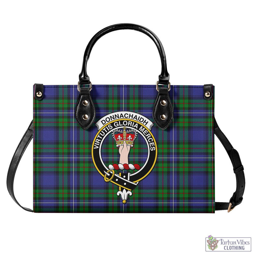 Tartan Vibes Clothing Donnachaidh Tartan Luxury Leather Handbags with Family Crest