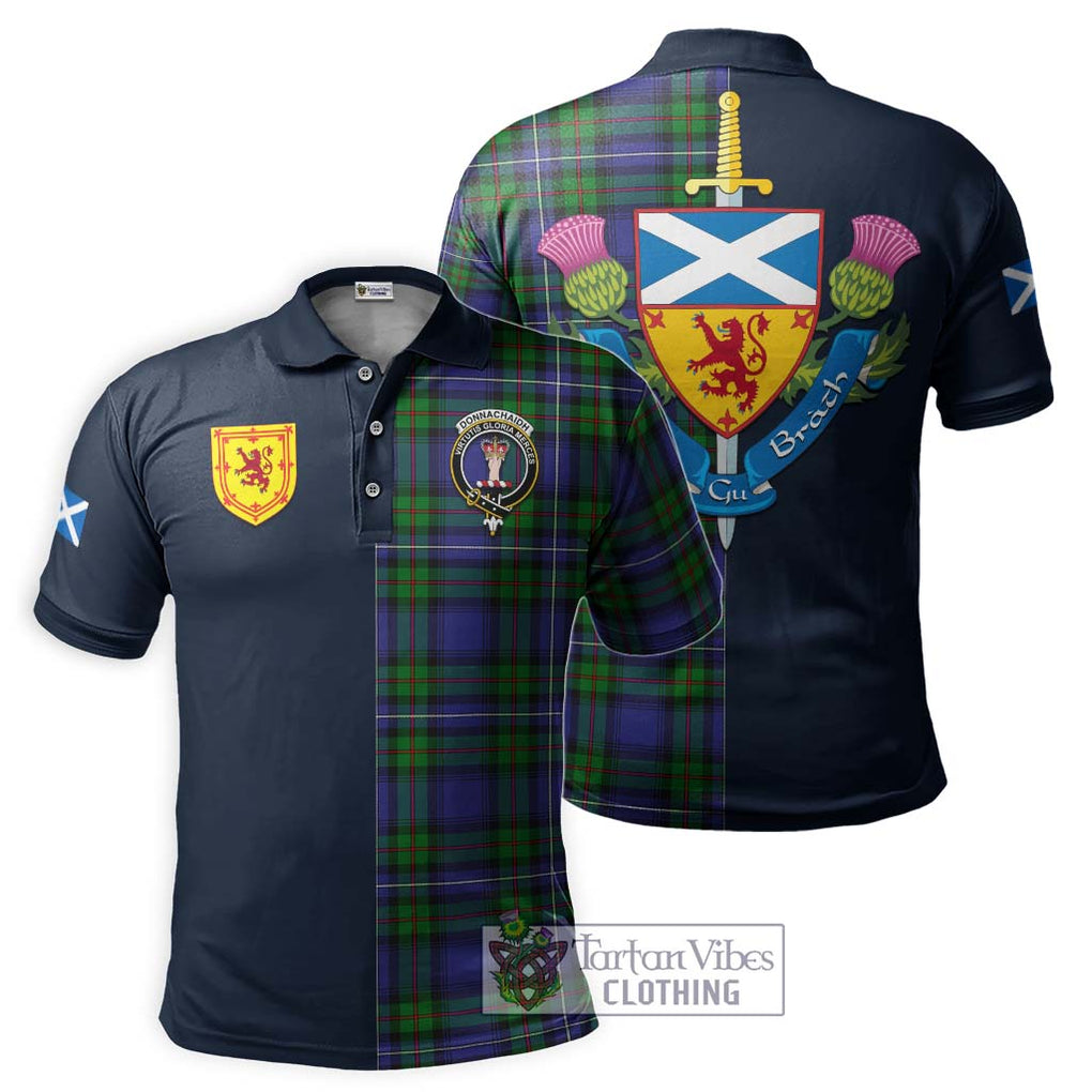 Tartan Vibes Clothing Donnachaidh Tartan Polo Shirt with Scottish Lion Royal Arm Half Style