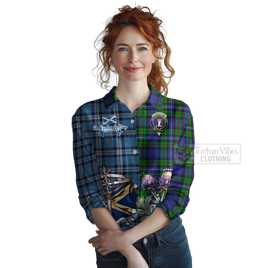 Tartan Vibes Clothing Donnachaidh Tartan Women's Casual Shirt Happy St. Andrew's Day Half Tartan Style