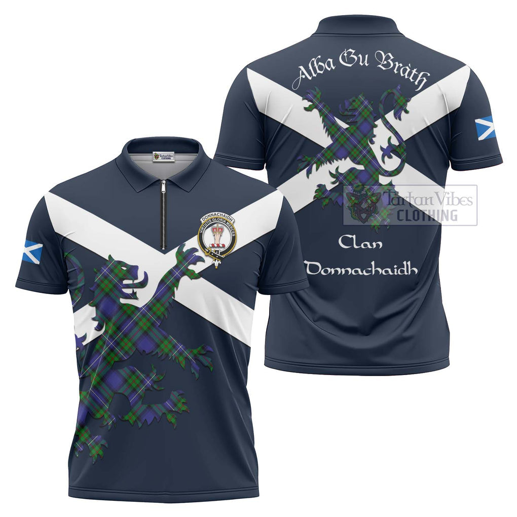 Tartan Vibes Clothing Donnachaidh Tartan Lion Rampant Zipper Polo Shirt – Proudly Display Your Heritage with Alba Gu Brath and Clan Name