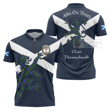 Donnachaidh Tartan Lion Rampant Zipper Polo Shirt  Proudly Display Your Heritage with Alba Gu Brath and Clan Name