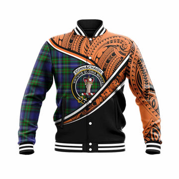 Donnachaidh Crest Tartan Baseball Jacket with Polynesian Vibes Style - Orange Version