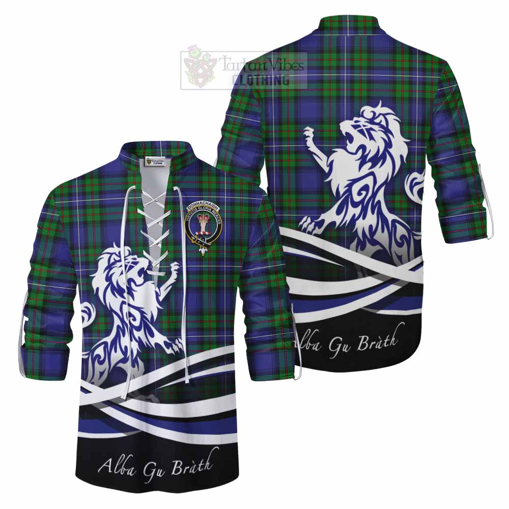 Tartan Vibes Clothing Donnachaidh Tartan Ghillie Kilt Shirt with Alba Gu Brath Regal Lion Emblem