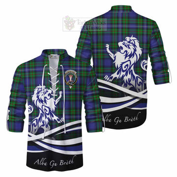 Donnachaidh Tartan Ghillie Kilt Shirt with Alba Gu Brath Regal Lion Emblem