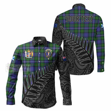 Donnachaidh Crest Tartan Long Sleeve Button Shirt with New Zealand Silver Fern Half Style