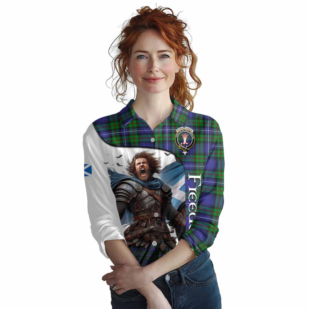 Tartan Vibes Clothing Donnachaidh Crest Tartan Women's Casual Shirt Inspired by the Freedom of Scottish Warrior