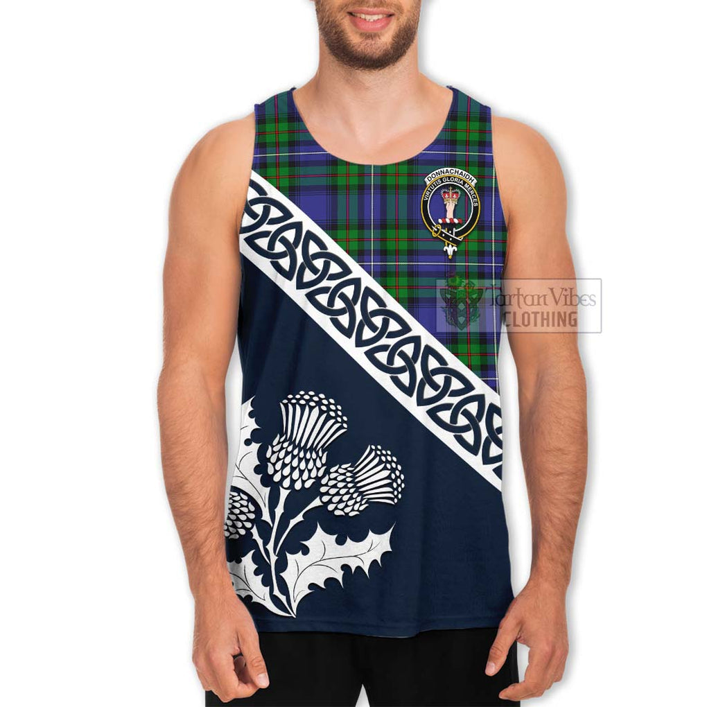 Tartan Vibes Clothing Donnachaidh Tartan Men's Tank Top Featuring Thistle and Scotland Map