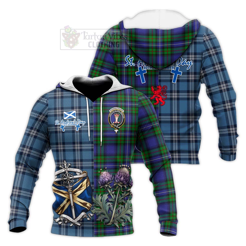 Tartan Vibes Clothing Donnachaidh Tartan Knitted Hoodie Happy St. Andrew's Day Half Tartan Style