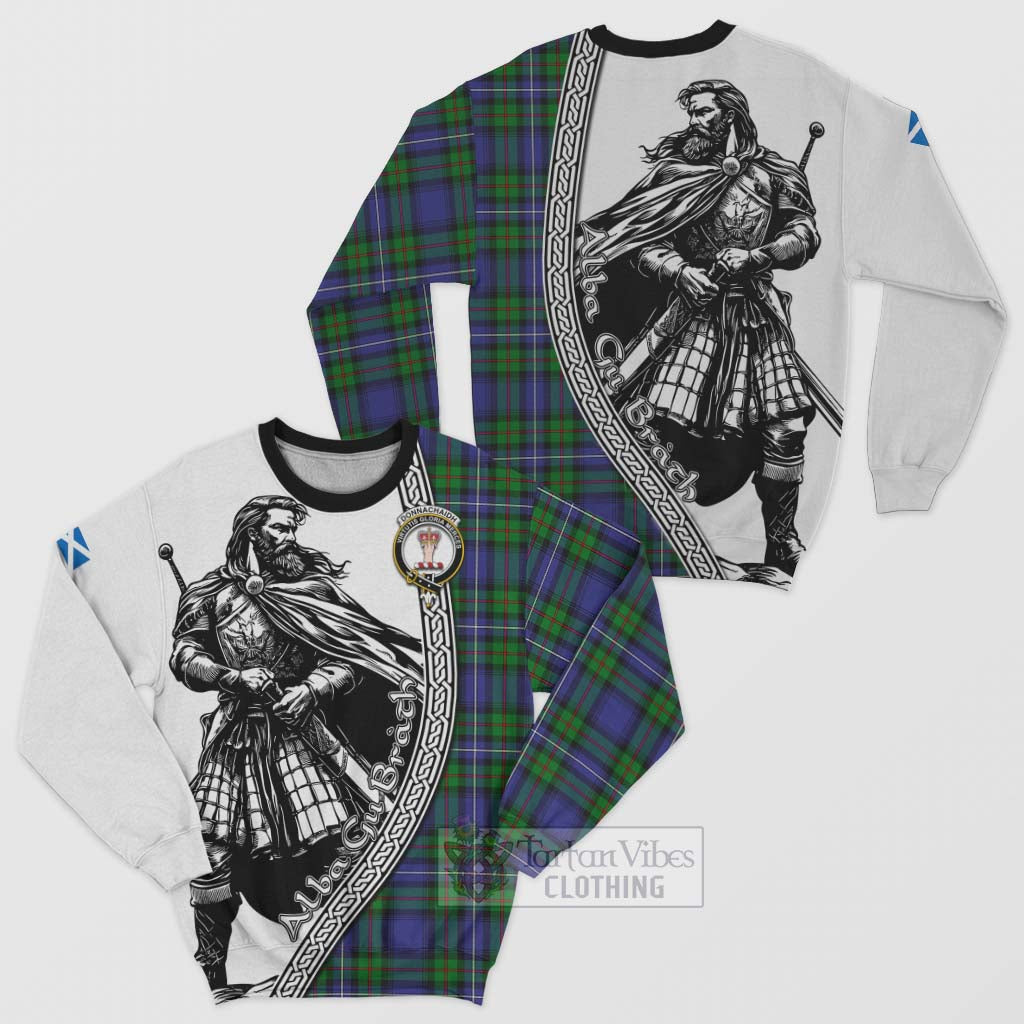 Tartan Vibes Clothing Donnachaidh Tartan Clan Crest Sweatshirt with Highlander Warrior Celtic Style