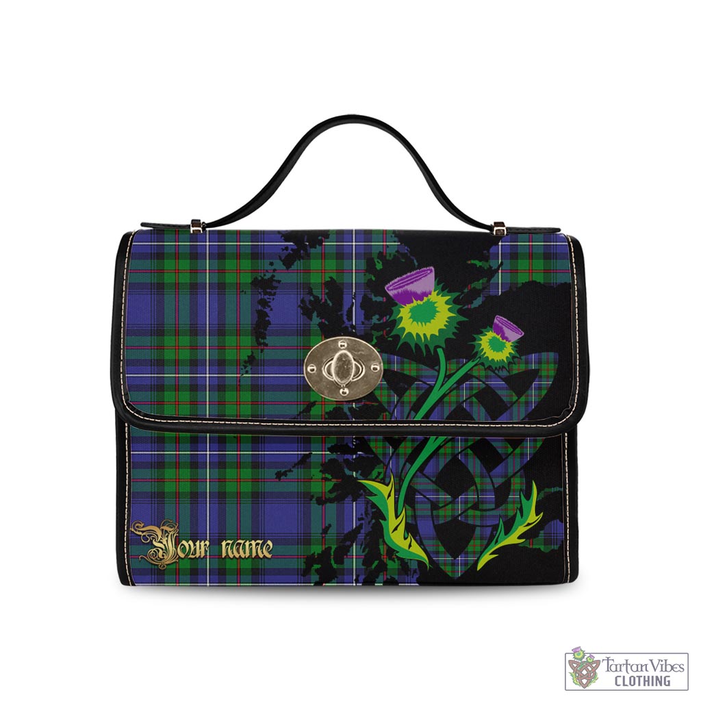 Tartan Vibes Clothing Donnachaidh Tartan Waterproof Canvas Bag with Scotland Map and Thistle Celtic Accents