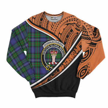 Donnachaidh Crest Tartan Sweatshirt with Polynesian Vibes Style - Orange Version