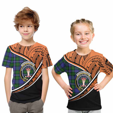 Donnachaidh Crest Tartan Kid T-Shirt with Polynesian Vibes Style - Orange Version