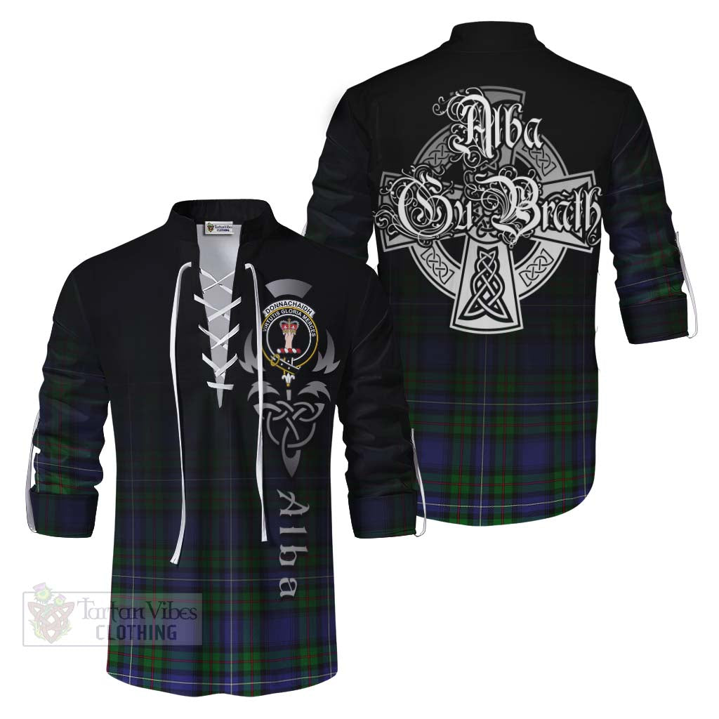 Tartan Vibes Clothing Donnachaidh Tartan Ghillie Kilt Shirt Featuring Alba Gu Brath Family Crest Celtic Inspired