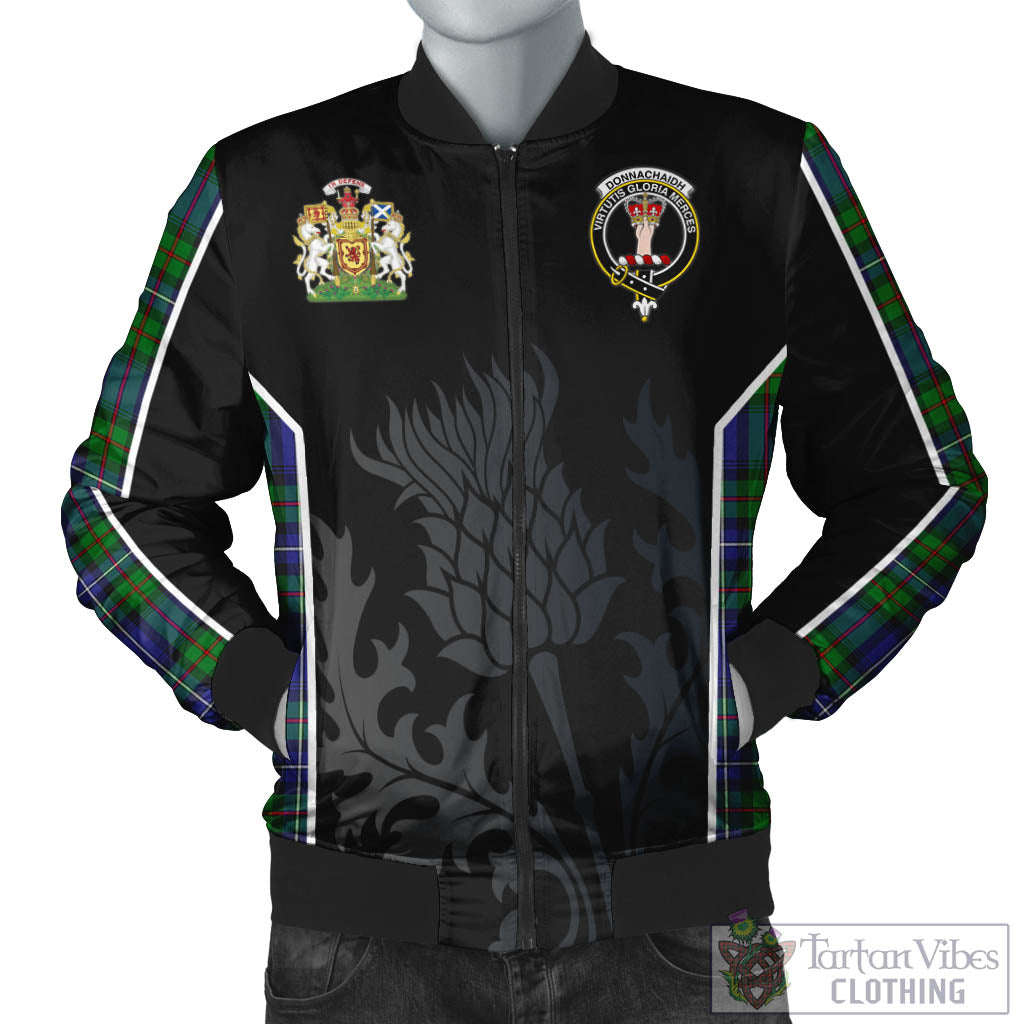 Tartan Vibes Clothing Donnachaidh Tartan Bomber Jacket with Family Crest and Scottish Thistle Vibes Sport Style