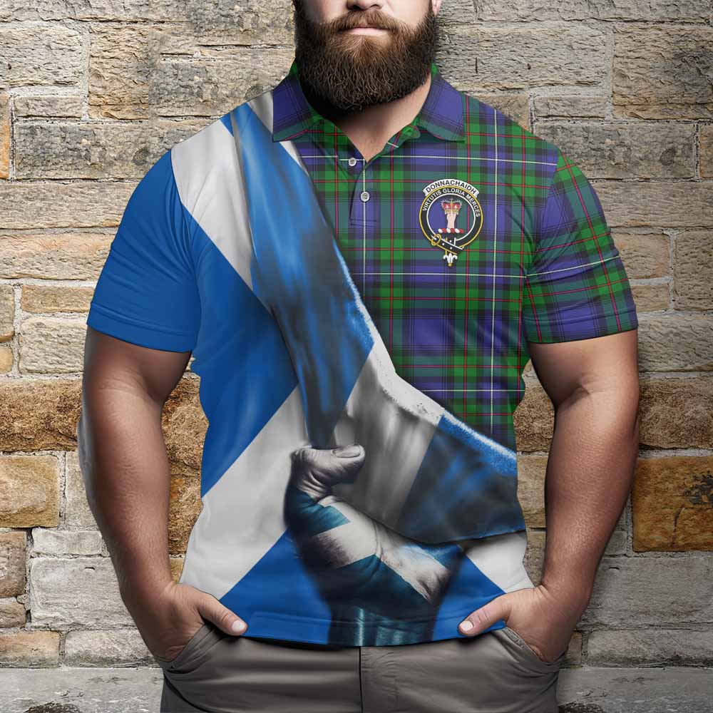 Tartan Vibes Clothing Donnachaidh Tartan Polo Shirt with Family Crest Scotland Patriotic Style