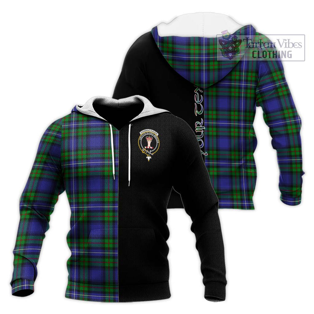 Donnachaidh Tartan Knitted Hoodie with Family Crest and Half Of Me Style Unisex Knitted Pullover Hoodie - Tartanvibesclothing Shop