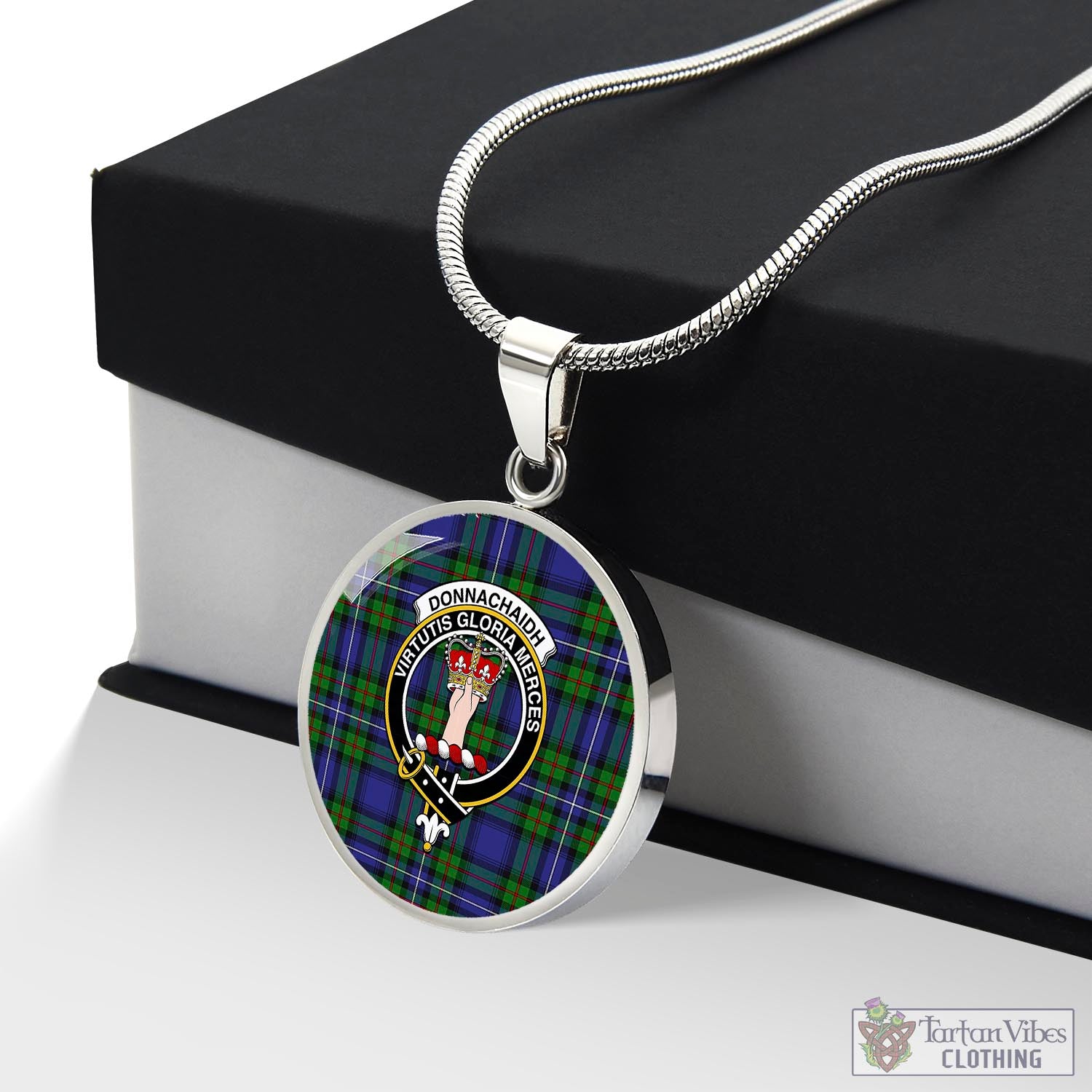 Tartan Vibes Clothing Donnachaidh Tartan Circle Necklace with Family Crest