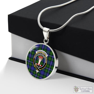 Donnachaidh Tartan Circle Necklace with Family Crest