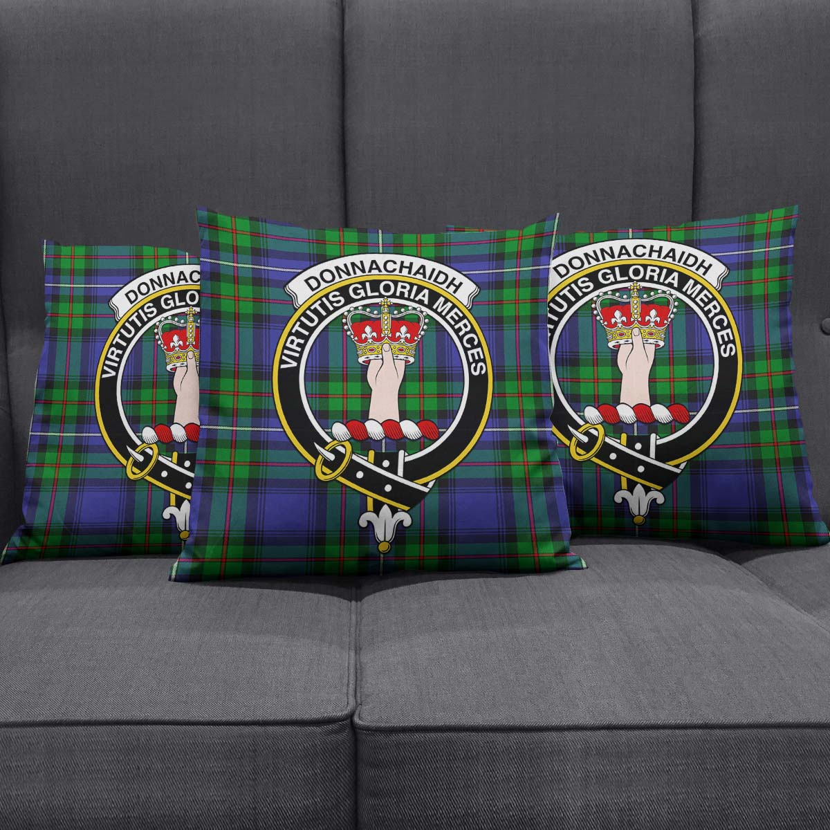 Donnachaidh Tartan Pillow Cover with Family Crest Square Pillow Cover - Tartanvibesclothing