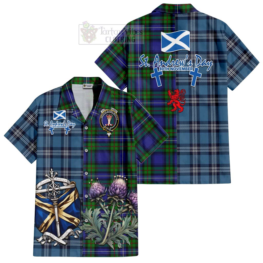 Tartan Vibes Clothing Donnachaidh Tartan Short Sleeve Button Shirt Happy St. Andrew's Day Half Tartan Style