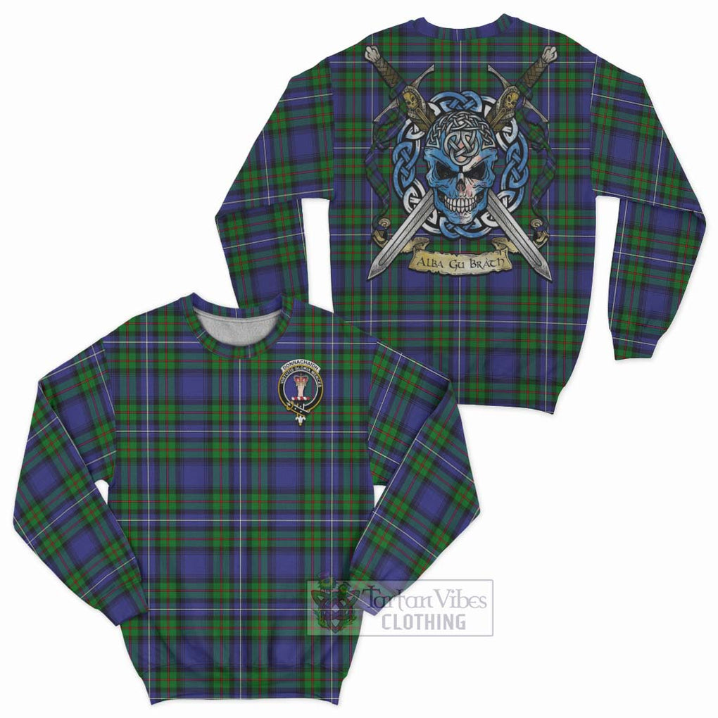 Tartan Vibes Clothing Donnachaidh Tartan Sweatshirt with Family Crest Celtic Skull Style