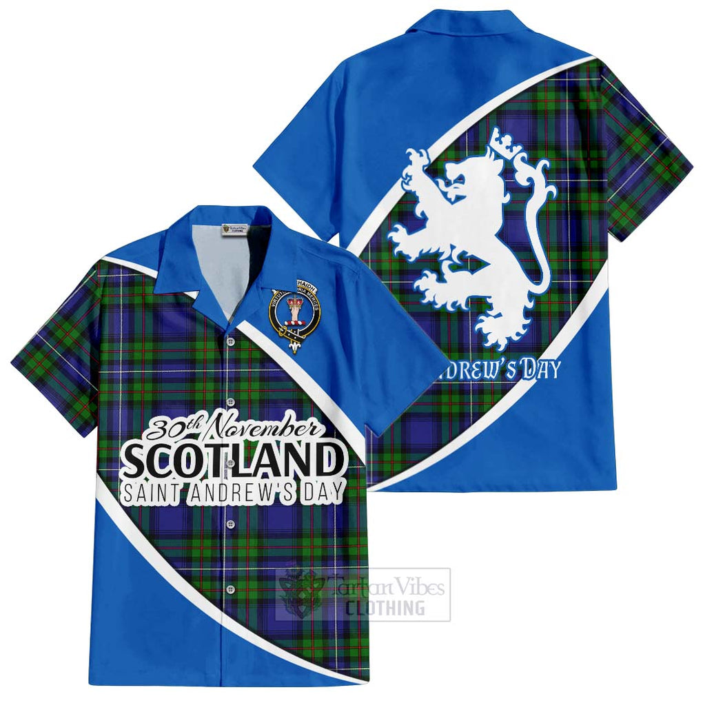 Tartan Vibes Clothing Donnachaidh Family Crest Tartan Short Sleeve Button Shirt Celebrate Saint Andrew's Day in Style