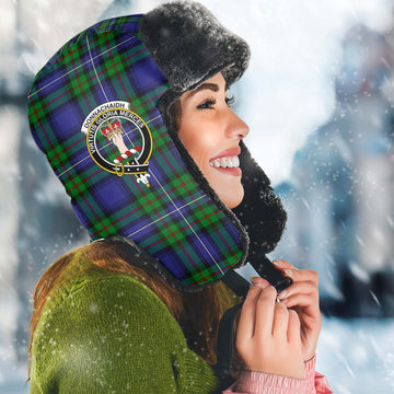 Donnachaidh Tartan Winter Trapper Hat with Family Crest