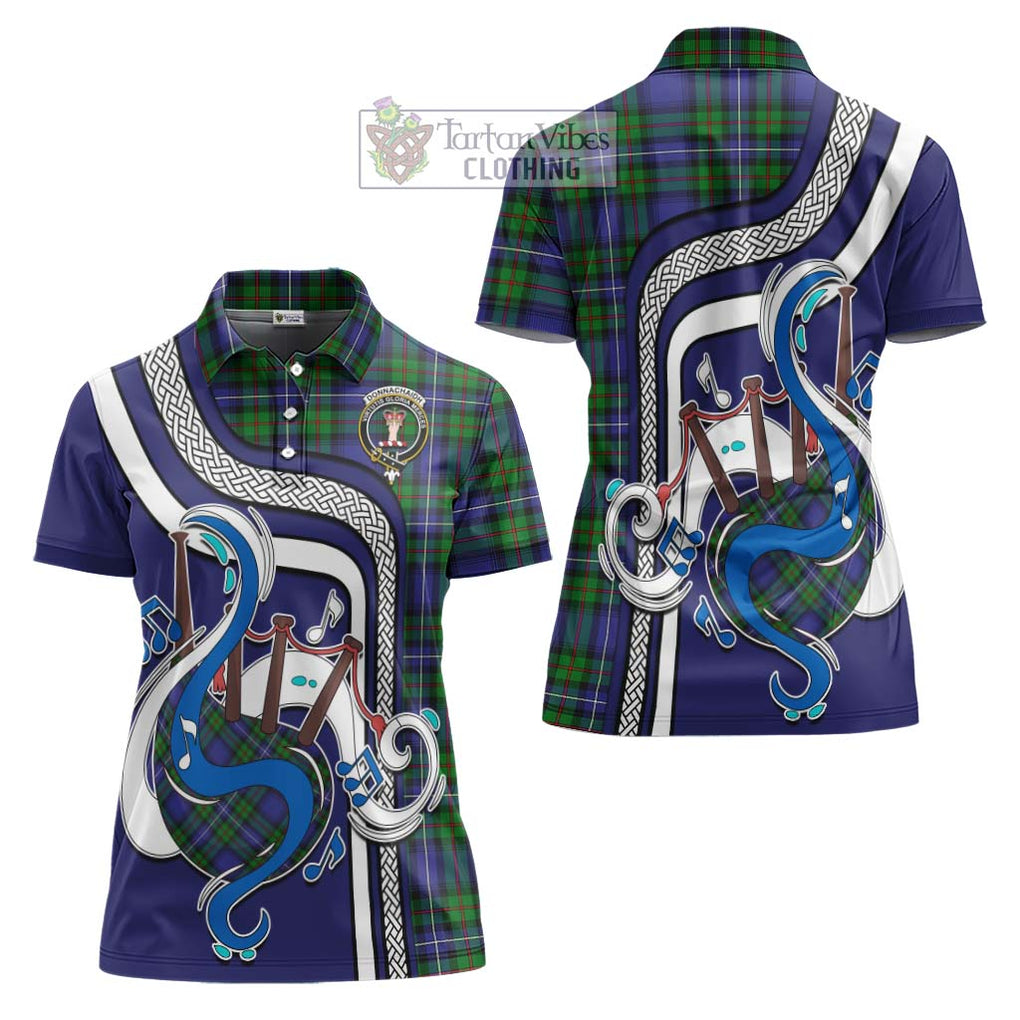 Donnachaidh Tartan Women's Polo Shirt with Epic Bagpipe Style Women - Tartanvibesclothing Shop