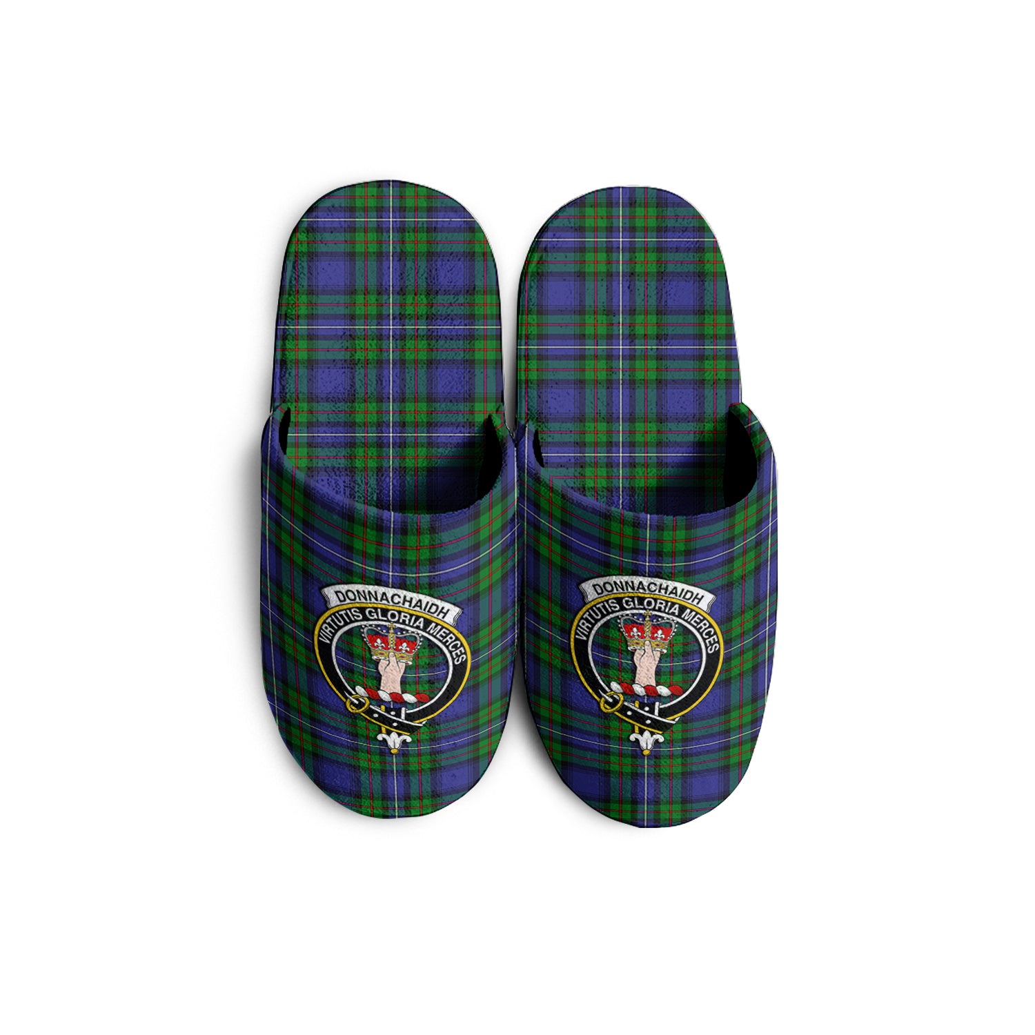 Donnachaidh Tartan Home Slippers with Family Crest - Tartanvibesclothing