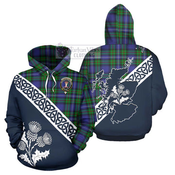 Donnachaidh Tartan Hoodie Featuring Thistle and Scotland Map