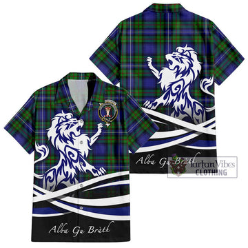 Donnachaidh Tartan Short Sleeve Button Shirt with Alba Gu Brath Regal Lion Emblem