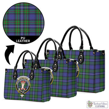 Donnachaidh Tartan Luxury Leather Handbags with Family Crest