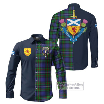 Donnachaidh Tartan Long Sleeve Button Shirt Alba with Scottish Lion Royal Arm Half Style