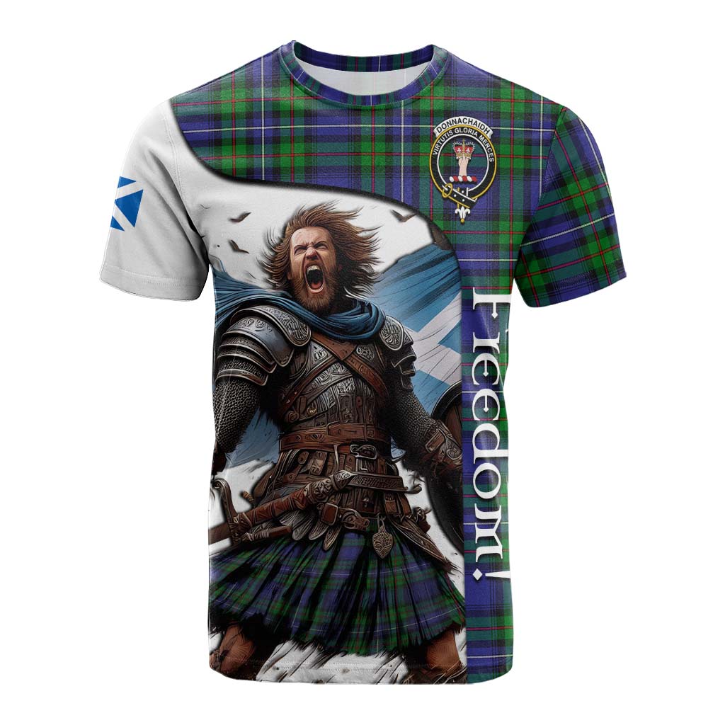 Tartan Vibes Clothing Donnachaidh Crest Tartan Cotton T-shirt Inspired by the Freedom of Scottish Warrior